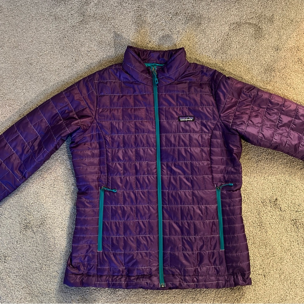 Patagonia Nano Puff Jacket Purple w/Teal/Blue RARE L Full Zip Quilted Primaloft